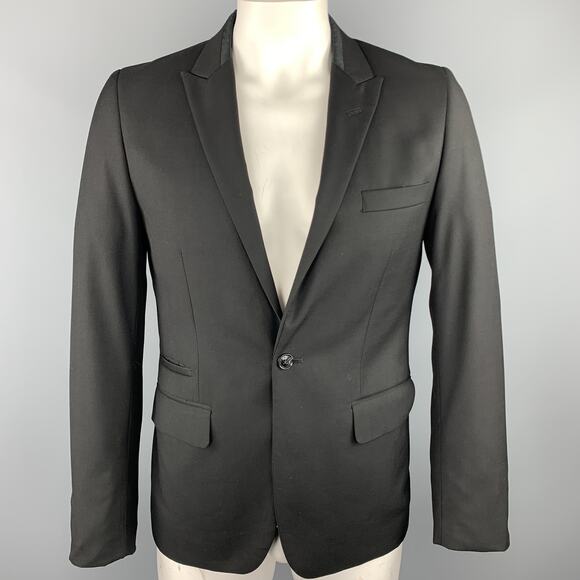 BEN SHERMAN Size L Black Solid Polyester Blend Peak Lapel Sport Coat - Picture 1 of 1